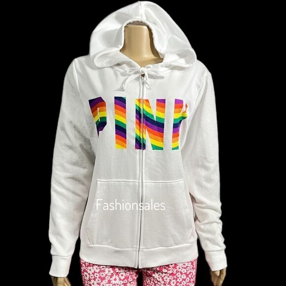 Victorias Secret Pink Perfect Hoodie Full Zip XL & Campus Pants Rainbow Logo XXL - Picture 6 of 10